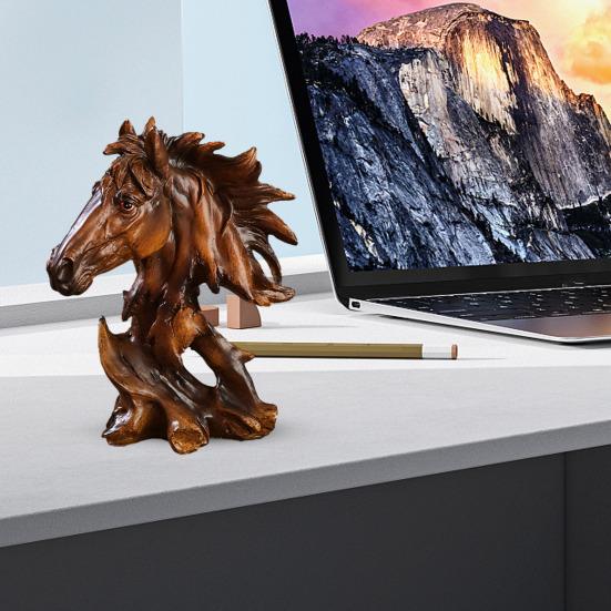 Huvudstaty av häst Rustik djurbystskulptur Harts Retro Ornament för Kontor Vardagsrum Bokhylla Öppen spis Bordsskiva