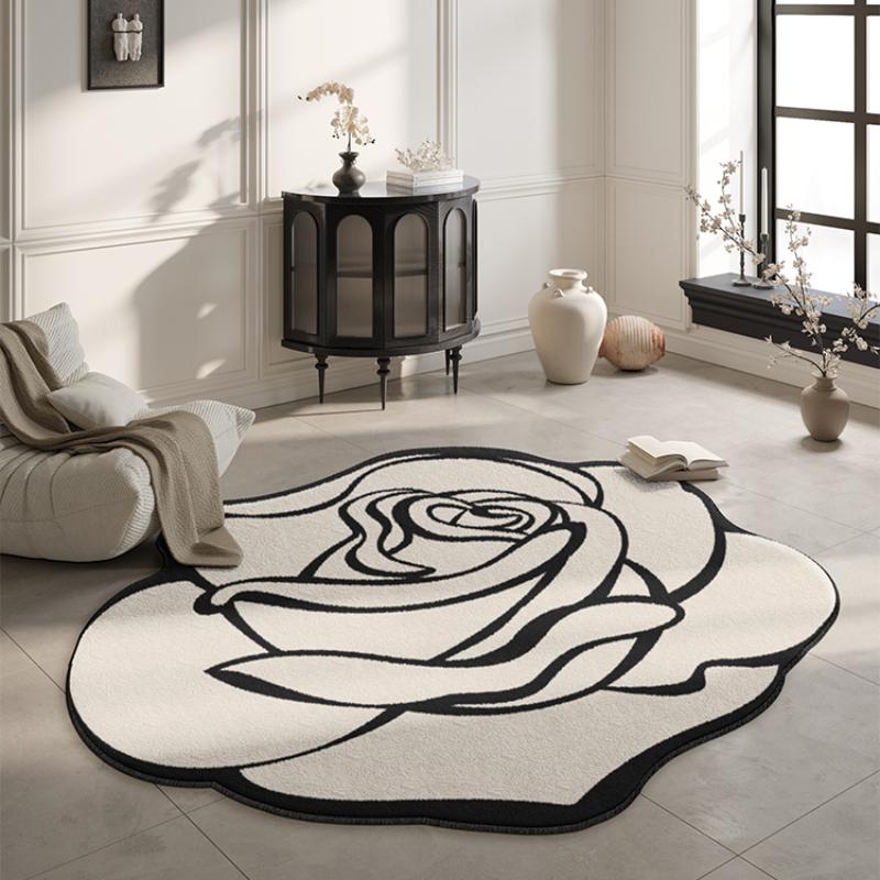 French Retro Carpets for Living Room Irregular Flower Shape Cloakroom Rug Luxury Bedroom Decor Carpet Home Washable Non-slip Mat