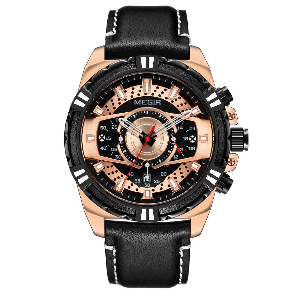 New Watches Men Luxury Brand MEGIR Chronograph Men Sports Watches Waterproof Leather Quartz Men's Watch Relogio Masculino