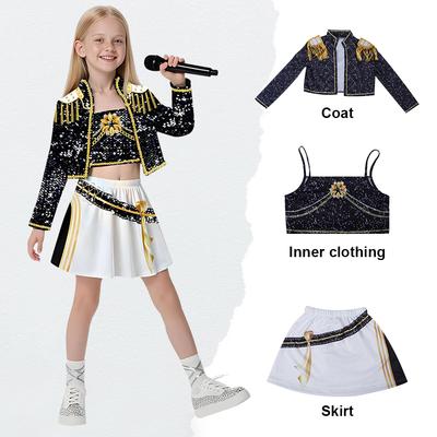 Kids Zoey Mira Rumi Demon Hunters Cosplay Costume for Girl Halloween Party K-Pop Huntrix Golden Role Play Flying Sleeve Dress