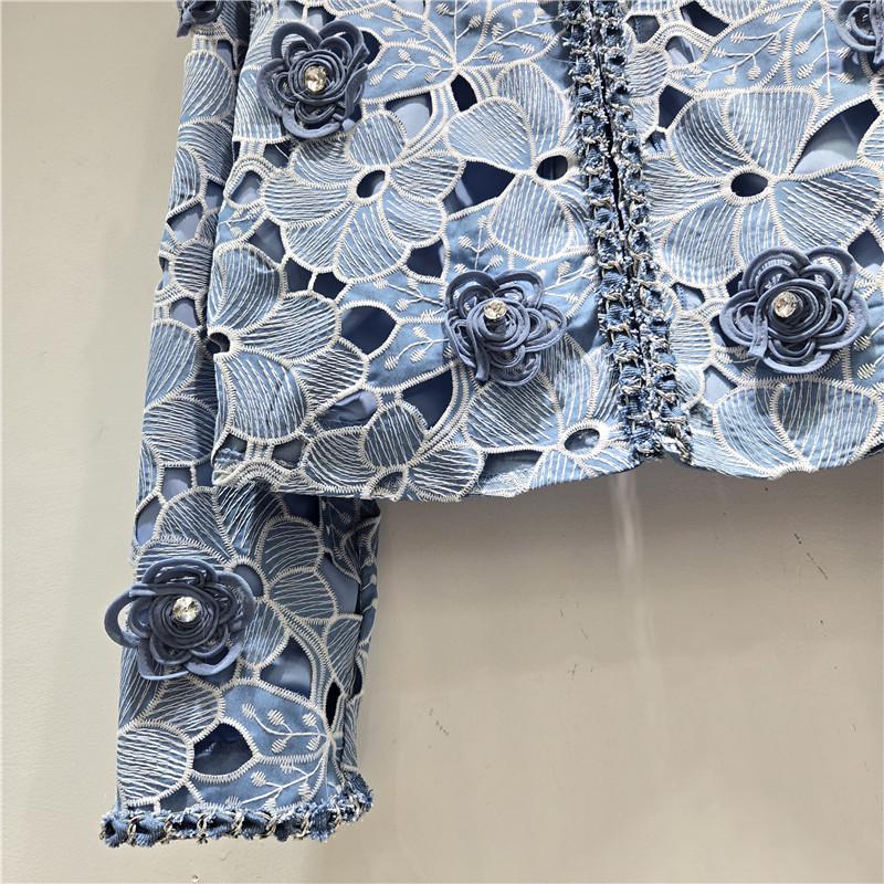 Elegant 3D Floral Embroidery Short Denim Jacket for Women - New 2026 Spring Collection