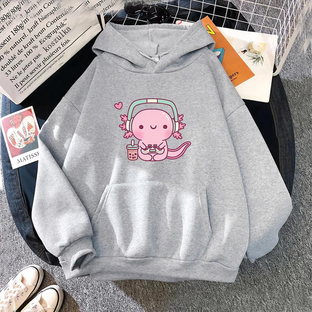 Cute Axolotl Playing Video Games Gamer Funny Hoodie Hoodies Winter Women Tops SpringAutumn Unisex Sweatshirt Harajuku Sudaderas