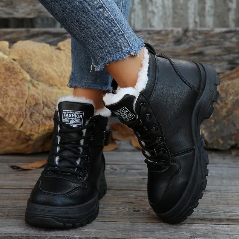 Fashion Women's Sneakers Winter Warm Plush Lined Casual High Top Women's Platform Shoes Lace Up Sneakers Zapatos De Mujer