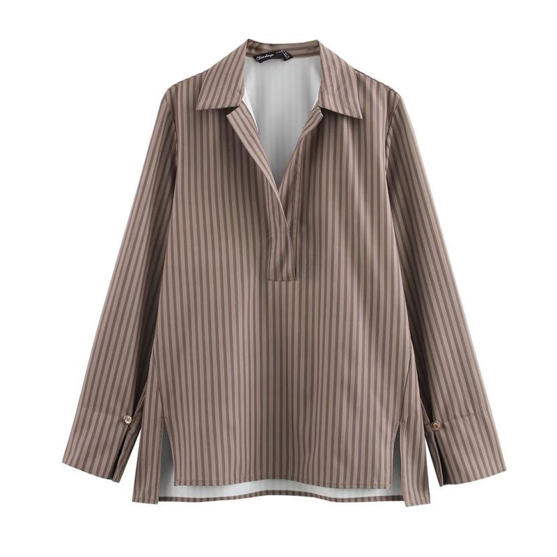 Women's Striped Asymmetrical Shirt & Pajama Pants Set