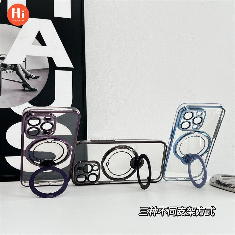 

Magnetic suction bracket is suitable for Apple 15 mobile phone case lens film iPhone13 electroplating 14promax transparent soft case tide