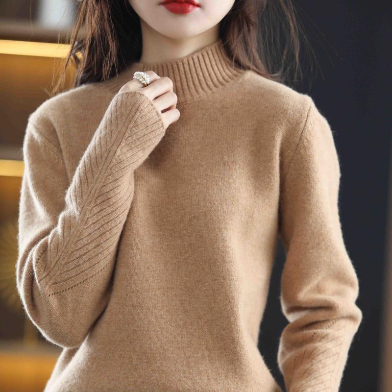 2024 A/W Women's Pure Wool Half-High Neck Loose Pullover Sweater