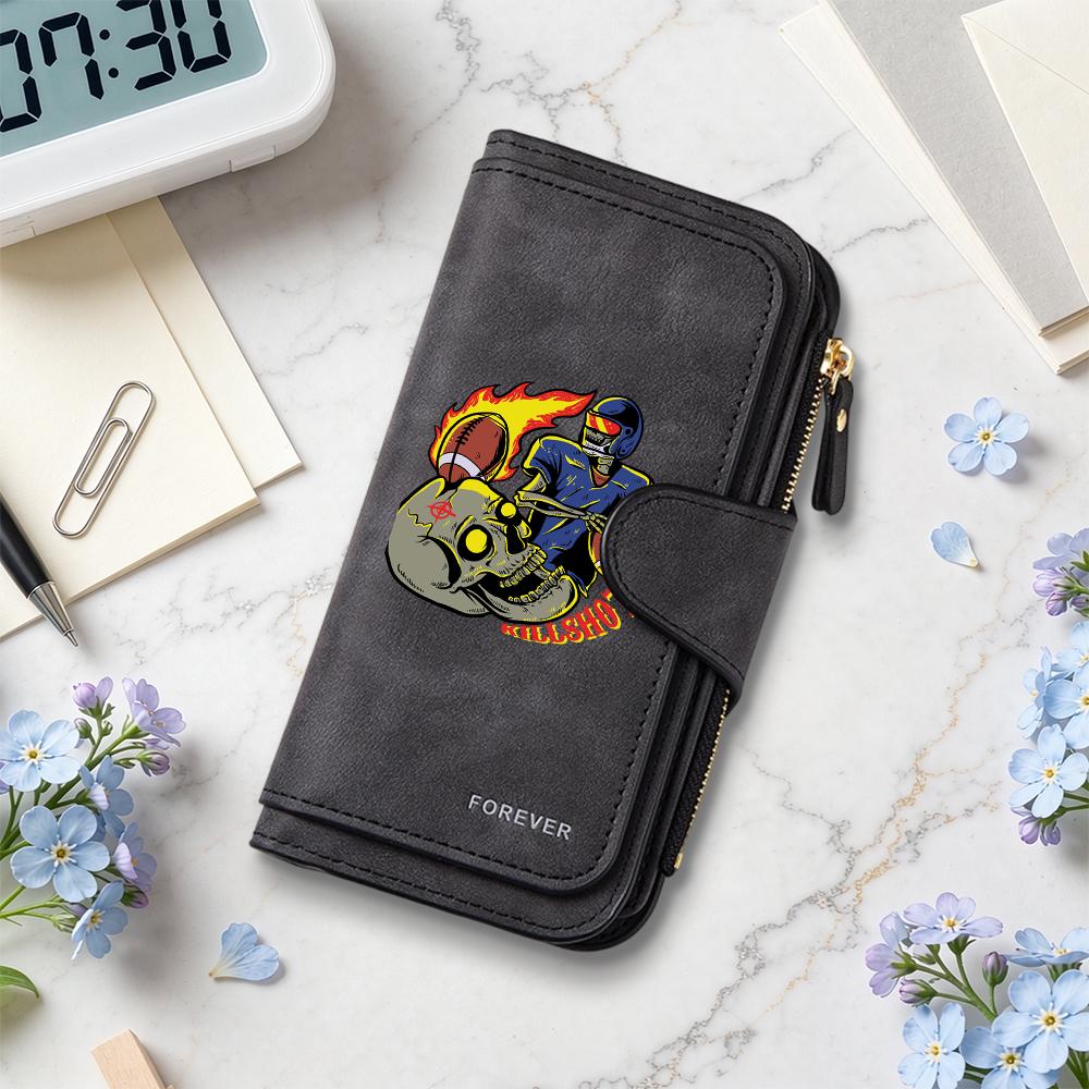 Gothic Skull Football Print Purse Forever Casual Multi Card Long Wallet