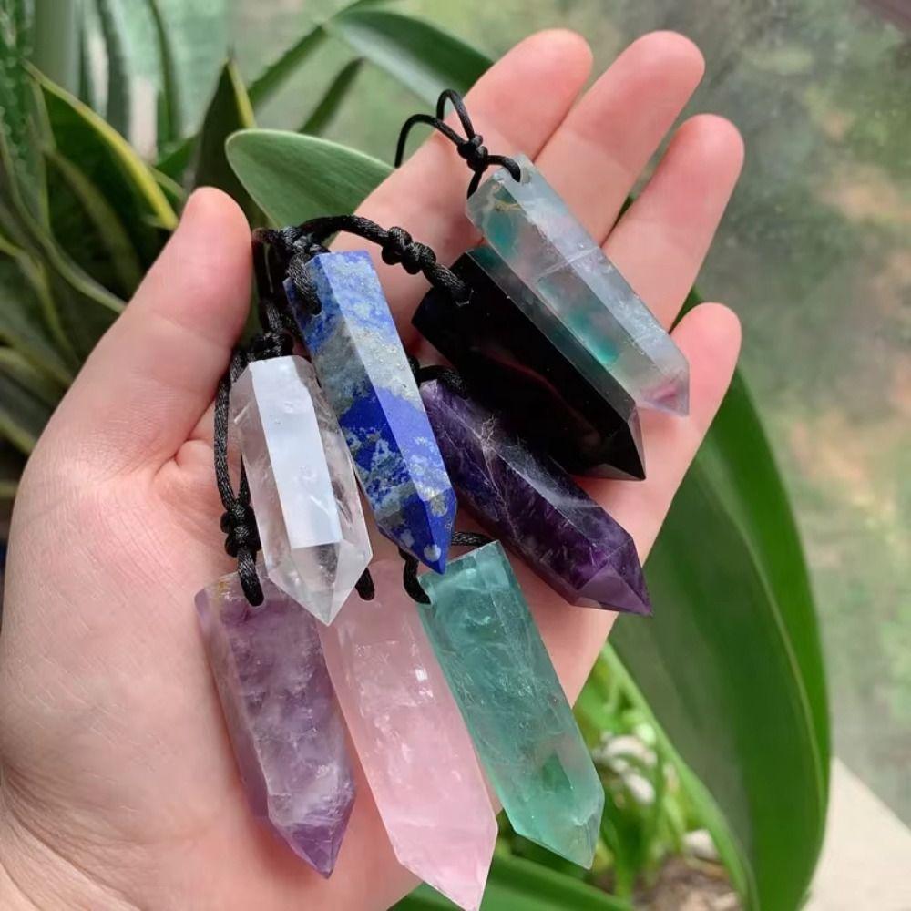 Waxed Cotton Cord Natural Crystal Necklace Adjustable Rope Stone Pendant Jewelry Gift