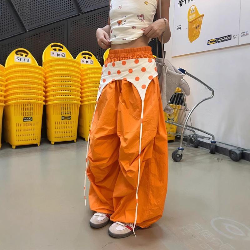 West Coast Orange Stacked Loose Overalls Women's Summer Spice Girls Versatile Casual Pants Wide Leg Pants