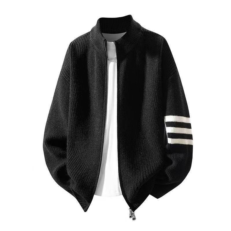 

Men s Autumn/Winter Striped Knit Cardigan Sweater – Loose Fit, Double Zipper Style XL чорний