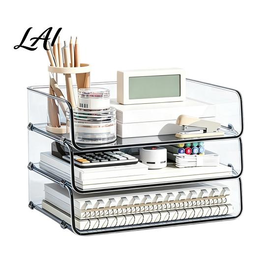 Stationery Storage Tray Clear Acrylic File Organizer Tray 1/2/3/4/5 Tier Paper Ducument Stackable Desktop Box Office Supplies Desk Rack Small