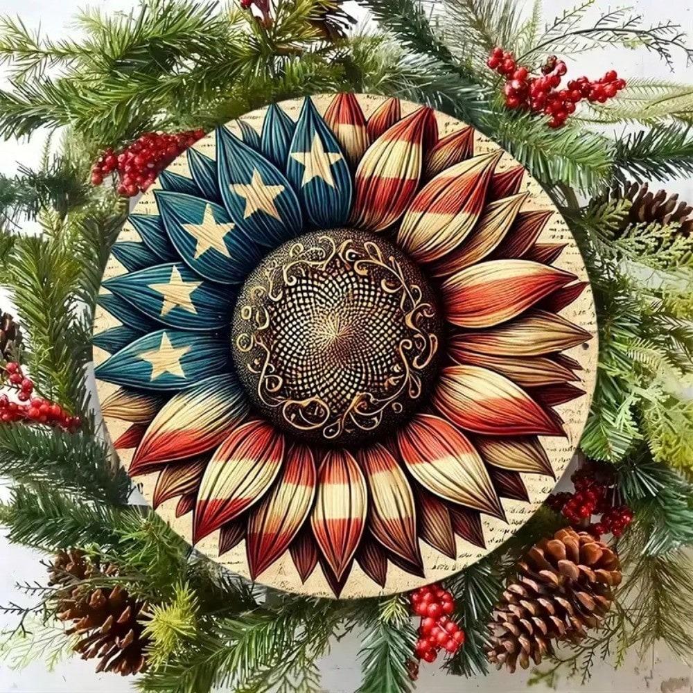 Metal Tin Wall Art Sign, Vintage American Flag Rustic Decor Gift for Home