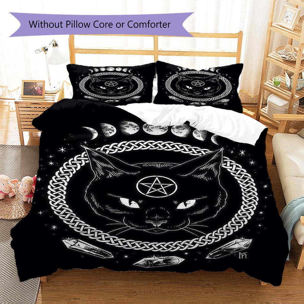 Bettwäsche mit Satansymbol-Muster, Steppbett-Set Bettbezug Kissenbezug Heim-Geburtstagsgeschenk (1 Bettbezug + 2 Kissenbezüge, ohne Füllung)