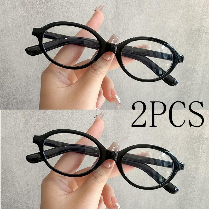 2PCS Leopard Print Oval Shaped Sun Glasses Small Size Frame Korean Vintage Plano Glasses Blue Light Blocking Full FrameChic & Light