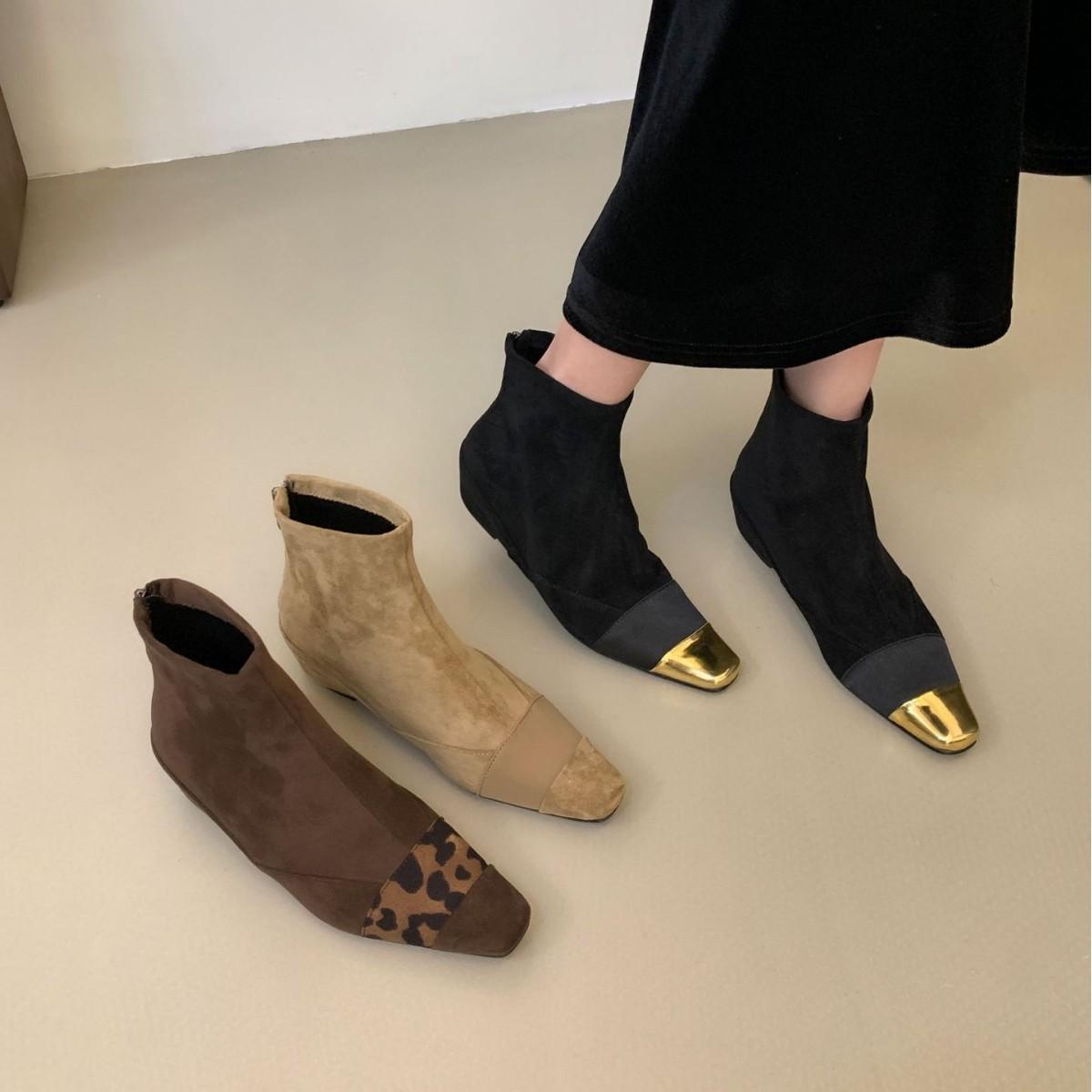 

2025 new suede wedge rear zipper inner height heel low tube thin Martin women s short boots 39 абрикосовый