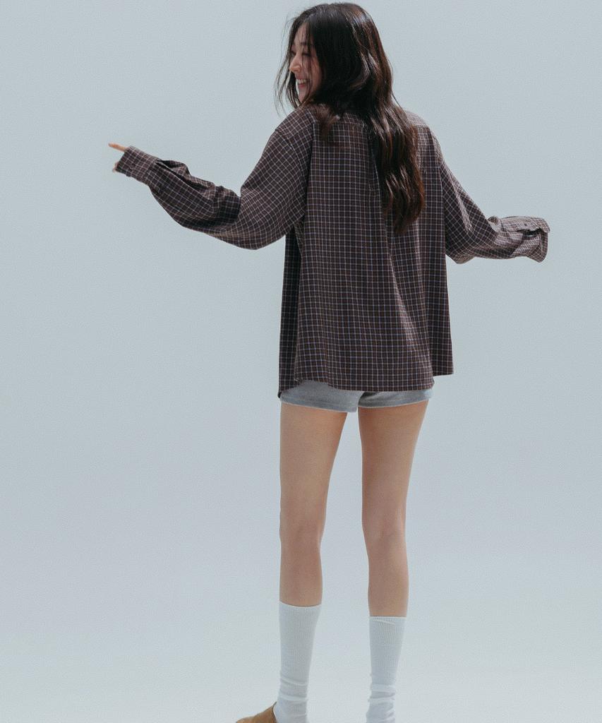 ANNEHEARTS Drape Square Check Shirt_Brown