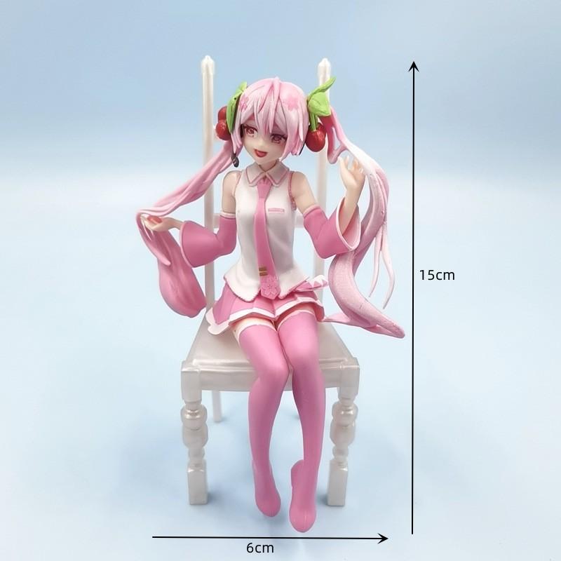 Japanese Anime Hatsune Miku Figure Sexy Character Ornaments  white pink chair Kawaii Car Decoration Collectible Model  gift