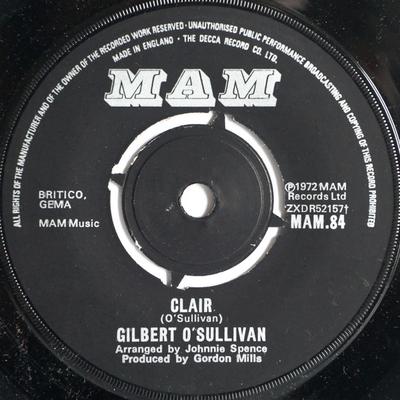 7inch Record GILBERT OSULLIVAN  Clair MAM84 MAM 1972 UK Rock Used
