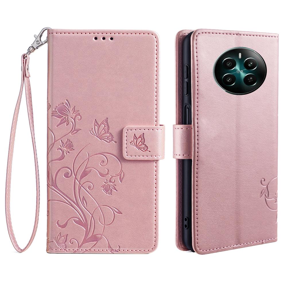 For Realme 12 4G/12+ 5G Case Butterfly Flower Leather Magnetic Closure Phone Cover