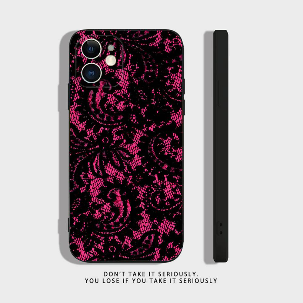 Black Lace Print New Hot Phone Case For iPhone 17 16,15,14,13,12,11,Pro,XS,Max,XR,Plus,Mini Soft Silicone Black Shockproof