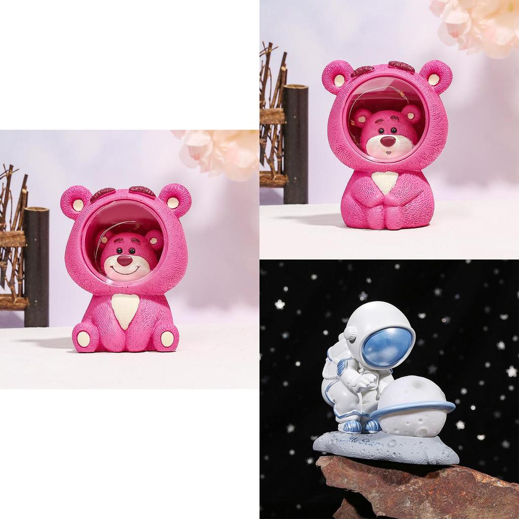 Pink Resin Starlight Bear Figurine Bedroom Atmosphere Night Light Gift For Couples