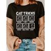 Whimsical Cat Tricks Crew Neck T-Shirt - Women's Short Sleeve Casual Top for Summer & Spring - Fun Graphic Print