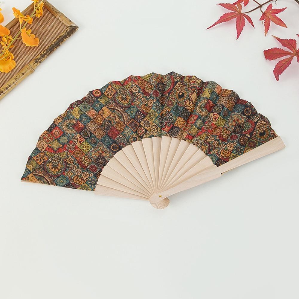 Vintage Bohemian Style Cork Folding Fan Graft Gift Props Wooden Folding Fan Home Decor Hand Folding Fan
