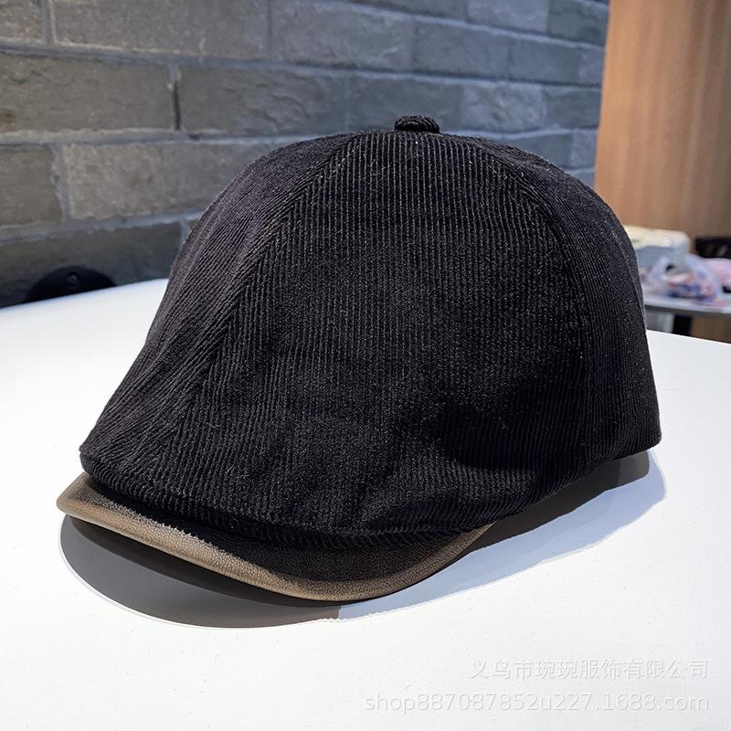 New British Retro Duck Tongue Beret Women's Versatile Face Small Forward Hat Corduroy Warm Newsboy Painter Hat
