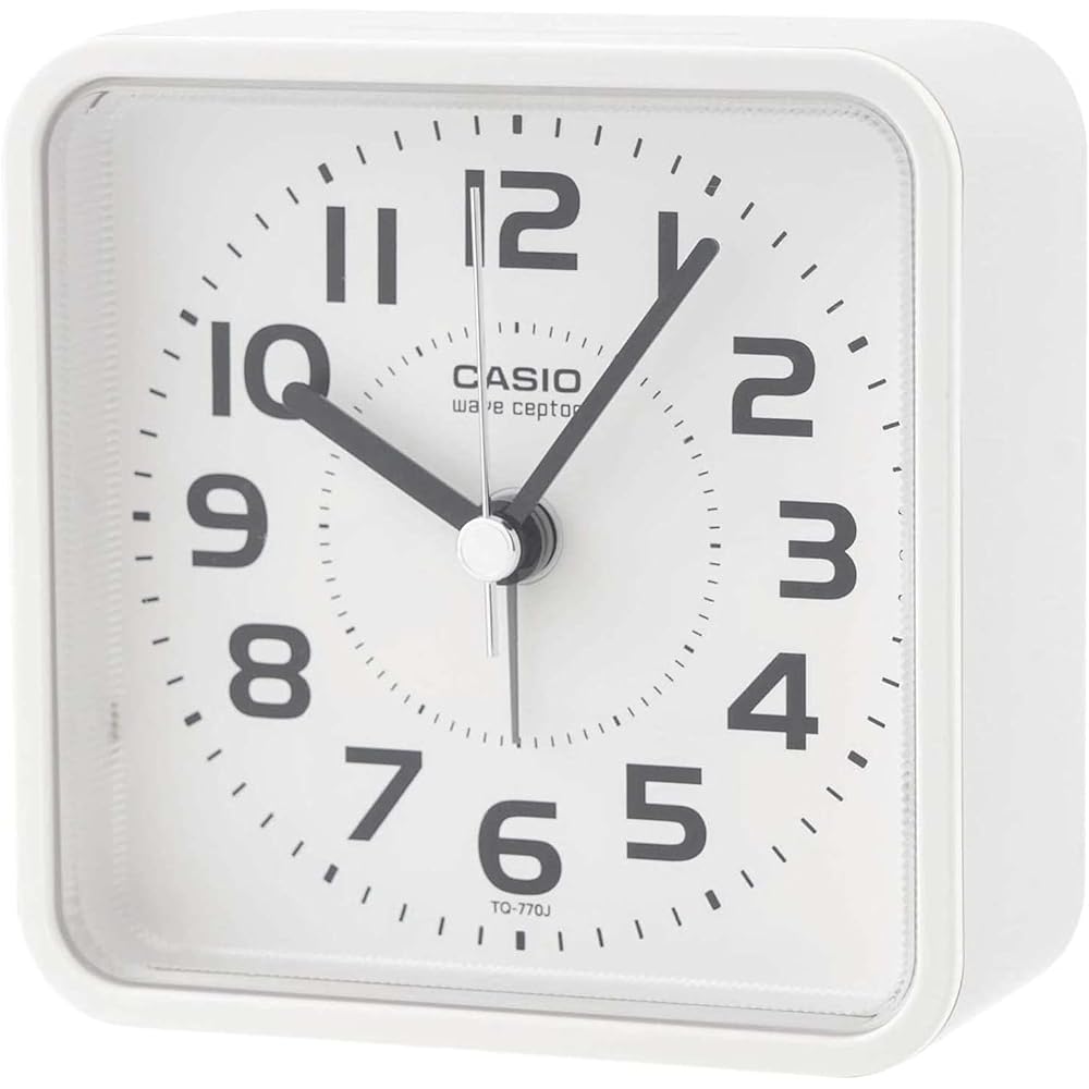 CASIO Alarm Clock, Radio-Controlled, White, Analog, Nighttime Second Hand Stop, Snooze, Light, TQ...