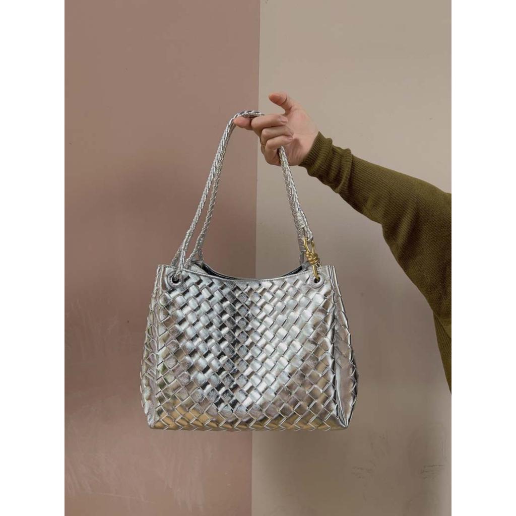 Borsa a tote in pelle a paracadute da donna intrecciata a mano a spalla a tracolla borsa cesto vegetale grande pendolare tendenza