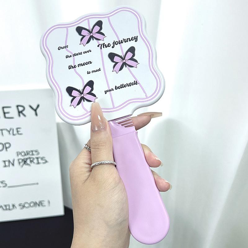Black Butterfly Handle Makeup Cosmetic Mirror With Comb Withdrawable Travel Portable Hair Brush Massage Styling Tool Girls Gift