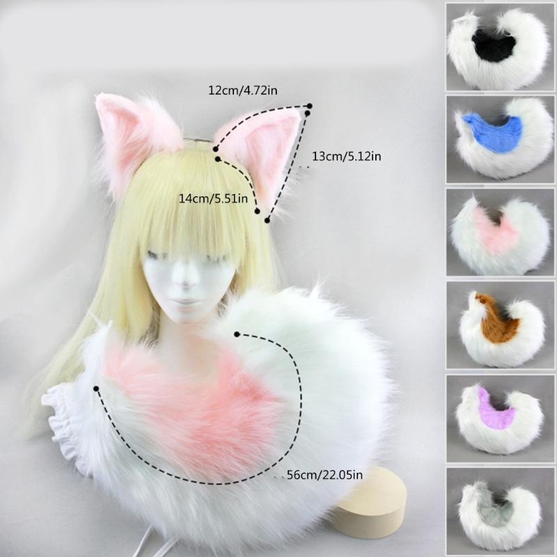 Realistic Foxes Tail And Ears Set For Women Cosplay Faux Furs Costume Headband and Tail Convention Role Play Accessories