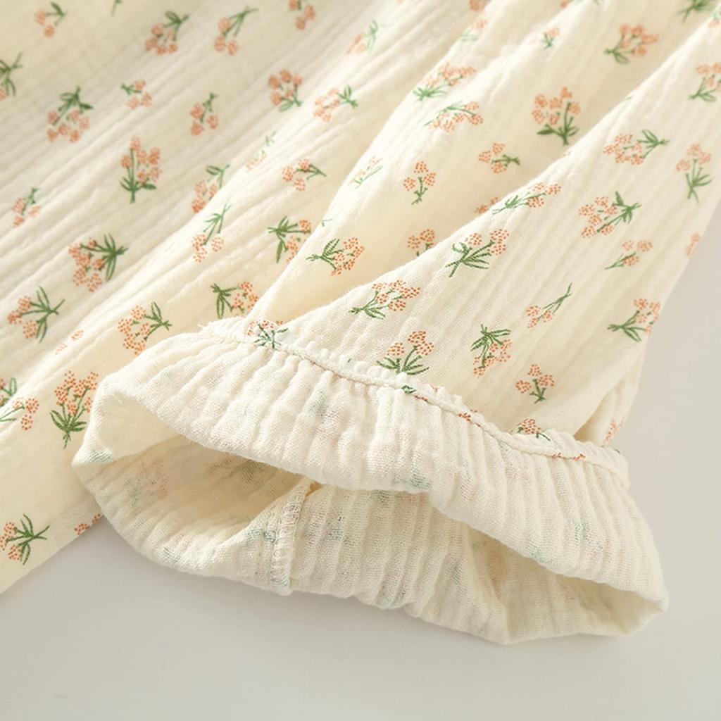 Summer Sleeve Length Floral Front Top and Bottom Gauze Pajama Japanese Day [SISOFTLY] Pajamas, 6/8 Set, Jinbei, Women's, Summer, Cotton, 7/8 Pants,