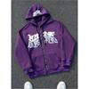 Casual Dark Thorn Print Zip-Up Hoodie Couples Regular Weight