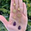 Amethyst Starburst Bold Statement Earrings