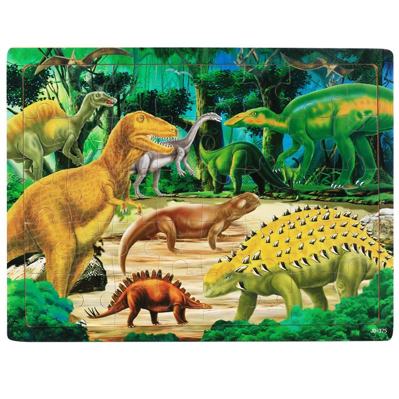 Wooden 40-piece puzzle, children's animal dinosaur cartoon wooden plane puzzle, baby early education educational toys