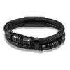 Luxury Genuine Black Leather Beads Bracelet For Men Stainless Steel Magnetic Clasp Fashion Punk Multi-Layer Bangles Male Jewelry