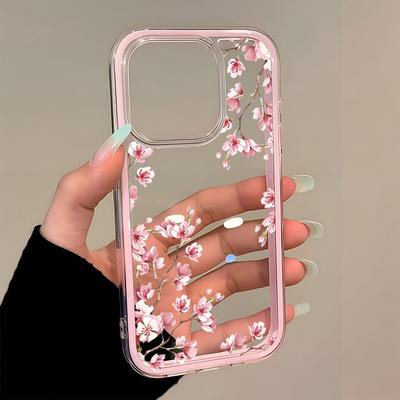 Cute Pink Flower TPU Transparent Pink Phone Case For iPhone 17 16 15 14 13 12 11 Pro Max 14 Plus Shockproof Silicone Soft Cover