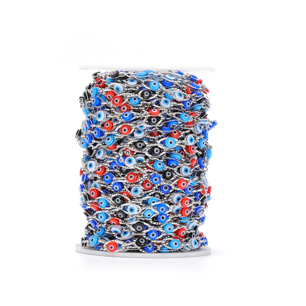 1 Meter Stainless Steel Plastic Beads Turkey Eyes Charms Oval Link Chains Beaded Chain for DIY Jewelry Necklace Bracelet Making
