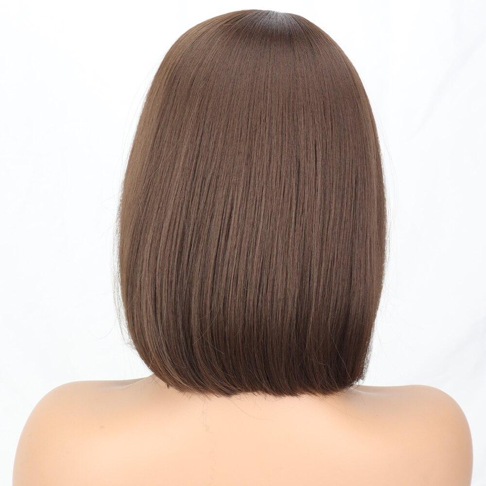 MISS WIG Kurze, glatte Bob-Perücke aus Kunstfaser mit Pony, Weiß, Rosa, Braun, Naturhaar für Damen, für den Alltag, Cosplay