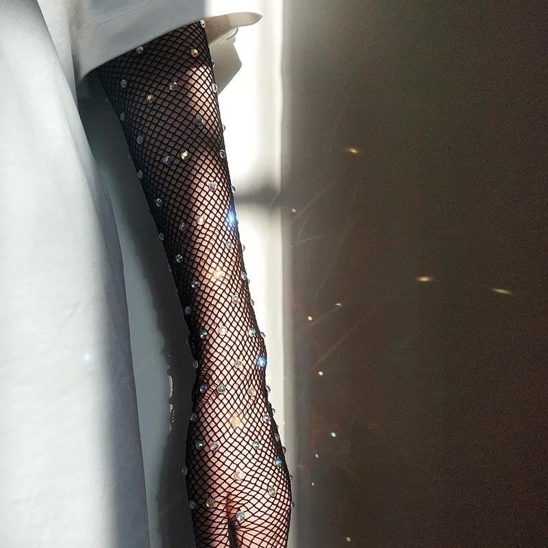 Sexy Netzhandschuhe für Damen, dünnes, hohles, glitzerndes Bohrmuster, Ballsaal, Pole Dance, Halloween, Rollenspiel-Accessoires