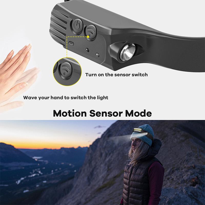 Head Led Light Sensor HeadLight USB Rechargeable Built-in Battery Flashlight Head Torch 5 Lighting Modes Waterproof Headlight