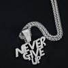New Men Hip Hop NEVER GIVE UP Pendant Necklace Crystal Cuban Chain HipHop Iced Out Bling Necklaces Fashion Charm Women Jewelry