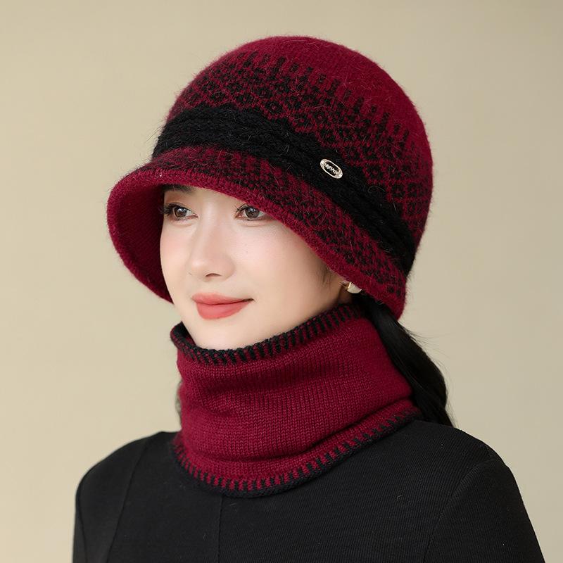 

Шляпа для бабушки среднего и пожилого возраста, уличная, толстая и теплая вязаная шапка, женская зимняя шапка one size бордовый