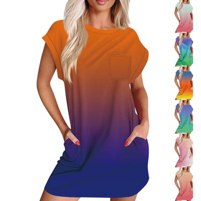 Women's Casual Summer Dress Round Neck Short Sleeve T-Shirt Shirt Dress Pocket