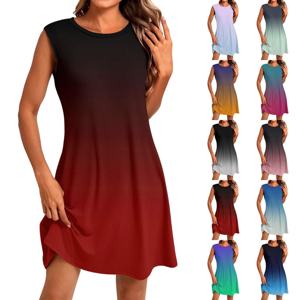 Damenmode Lässig Print Rundhals Ärmellos Kurzes Kleid