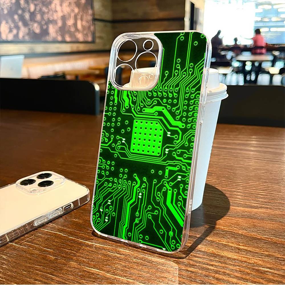 Circuit board print Phone Case For iPhone17,16,15,14,13,12,11 Plus,Pro Max Soft Transparent Cover