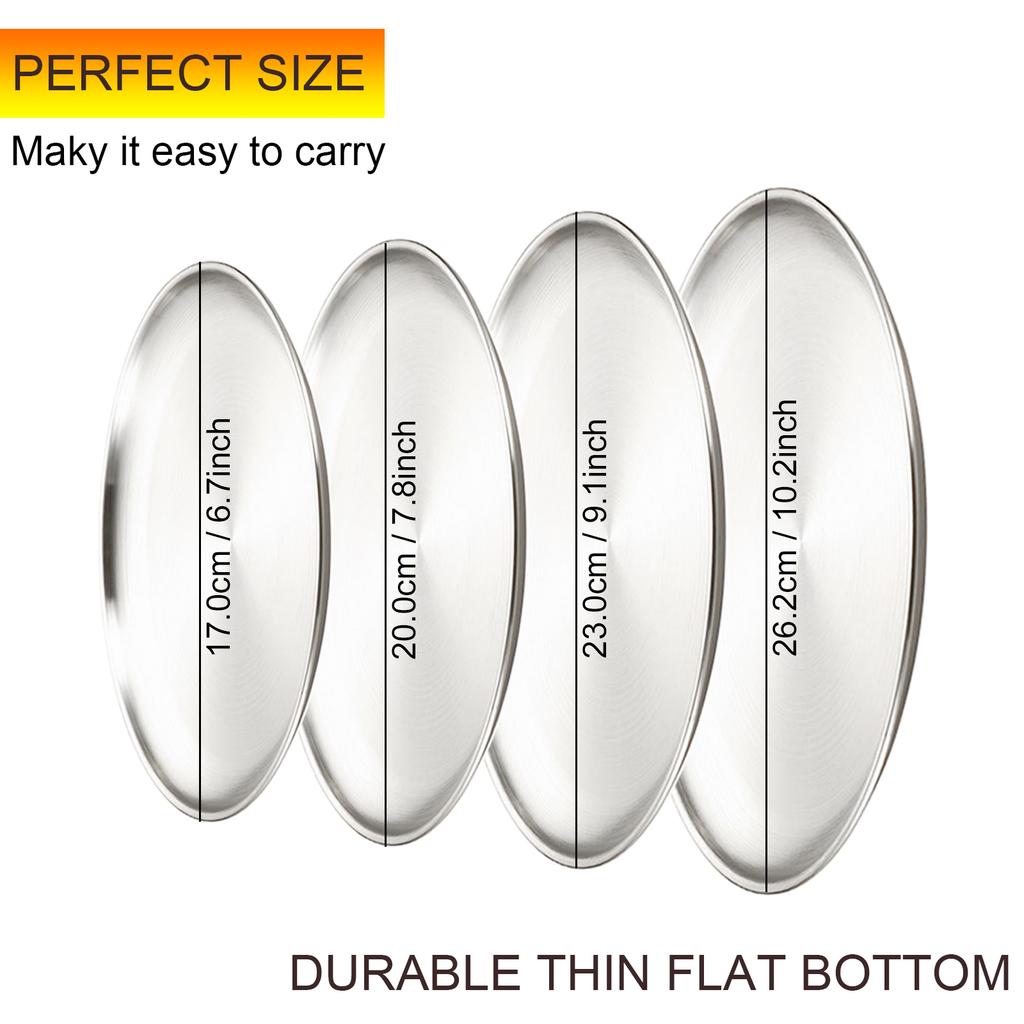 8 Pack Brushed Stainless Steel Plates, Round Kitchen Metal Dish Plates, Camping Serving Plates for BBQ, Snack, Salad, Appetizer, Fruit, Cookies