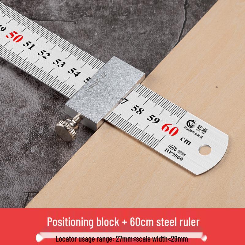 Exclusive Stainless Steel Straight Ruler with Positioning Block and Scribing Limiter - 15/20/30/40cm for Woodworking