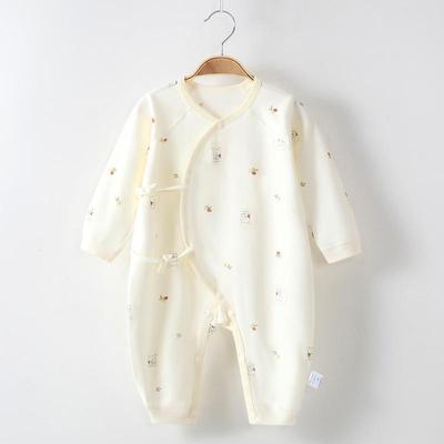 Butterfly Print Pure Cotton Baby Jumpsuit with Belly Protection and Asymmetrical Collar - New Long Sleeve Romper for Newborns